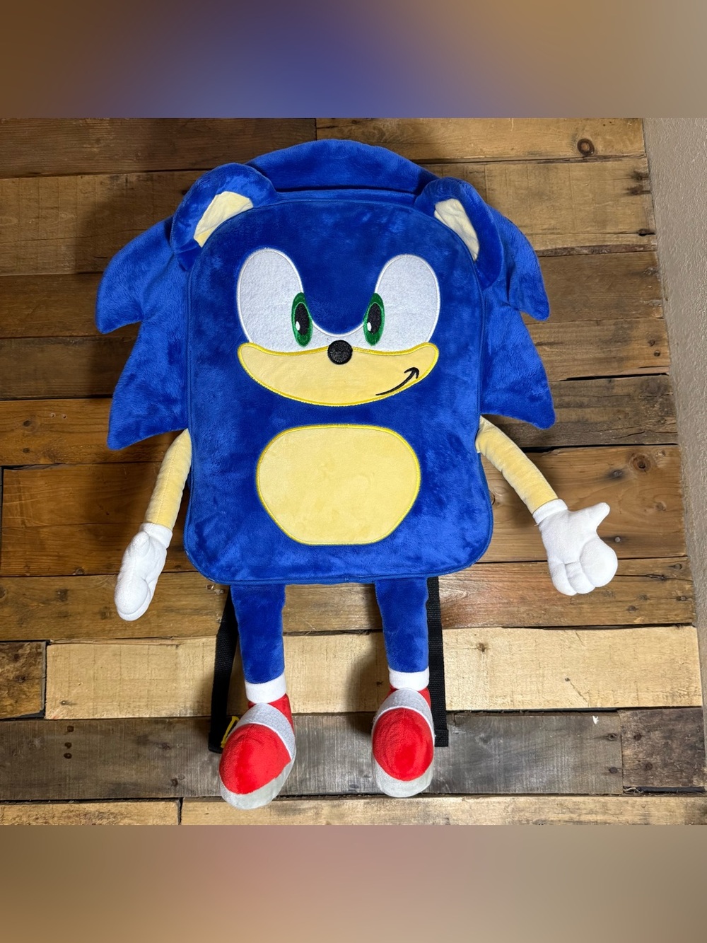 Sonic The Hedgehog Plush Backpack Book Bag Blue Sega Character Large 15"